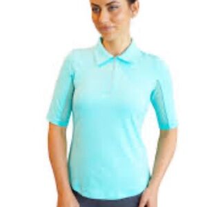 Ibkul Womens Elbow sleeve Zip Polo Seafoam; SZ: XL EUC